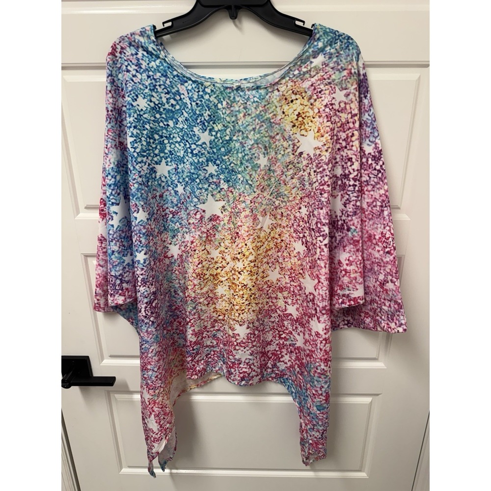 XL Women Tunic Shirt Multicolor Sharkbite Hem Wide Sleeve Top Plus Size A12